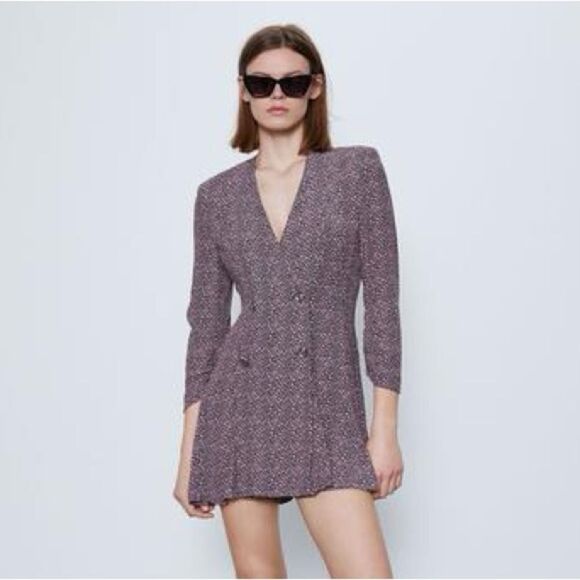 ZARA FLORAL PRINTED JUMPSUIT BLAZER - Picture 2 of 10